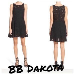 BB Dakota Renley Lace Fit & Flare Minidress black mid weight stretchy flirty